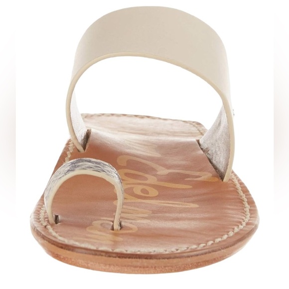 Sam Edelman Maxy Modern Ivory Leather Slide Sandal Snake Skin Toe Loop Size 7.5 - Picture 5 of 9